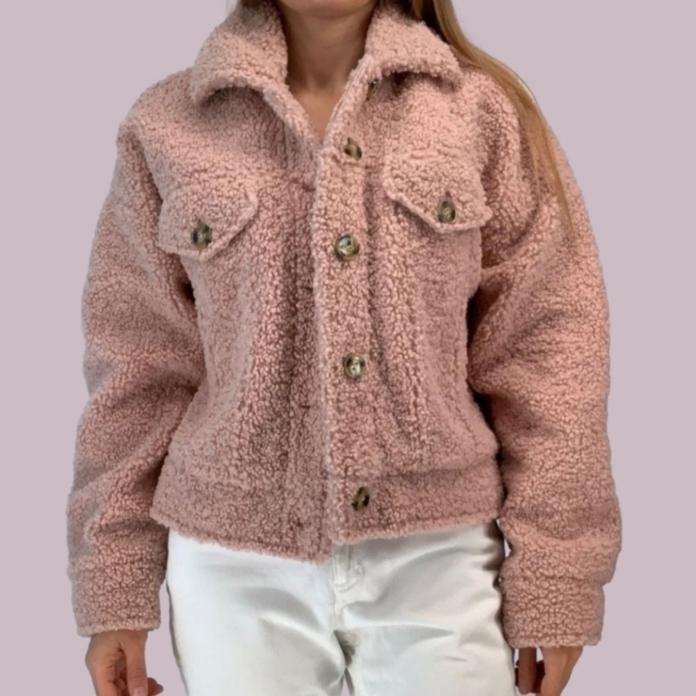 Forever 21 Sherpa Button Down Mauve Jacket Size Small NWT